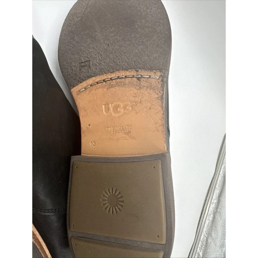 UGG Mens Black Leather Chelsea Lug Boots Size 13